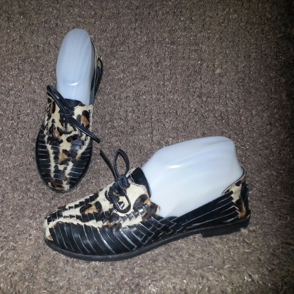 PAJAR -Black Leather & Hair Calf Leopard Flats - Picture 1 of 7